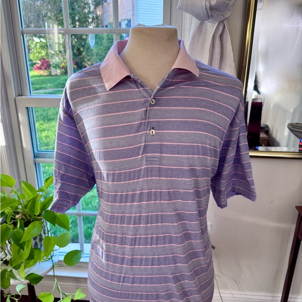 Peter Millar XXL Purple/Pink Stripe Polo - 100% Cotton - Made in Korea